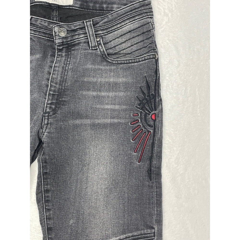Miss Me Native Tribal Vintage Skinny Moto Jeans Embroidery Faded Black Size 29 - Picture 2 of 8